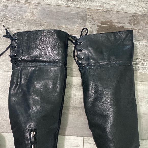 Vince Camuto leather knee high campus riding boots size 9 lace up edgy - Picture 11 of 13